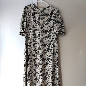 Handmade Mennonite Cape Dress Modest 39"B 36"W Off White Black Floral AS IS